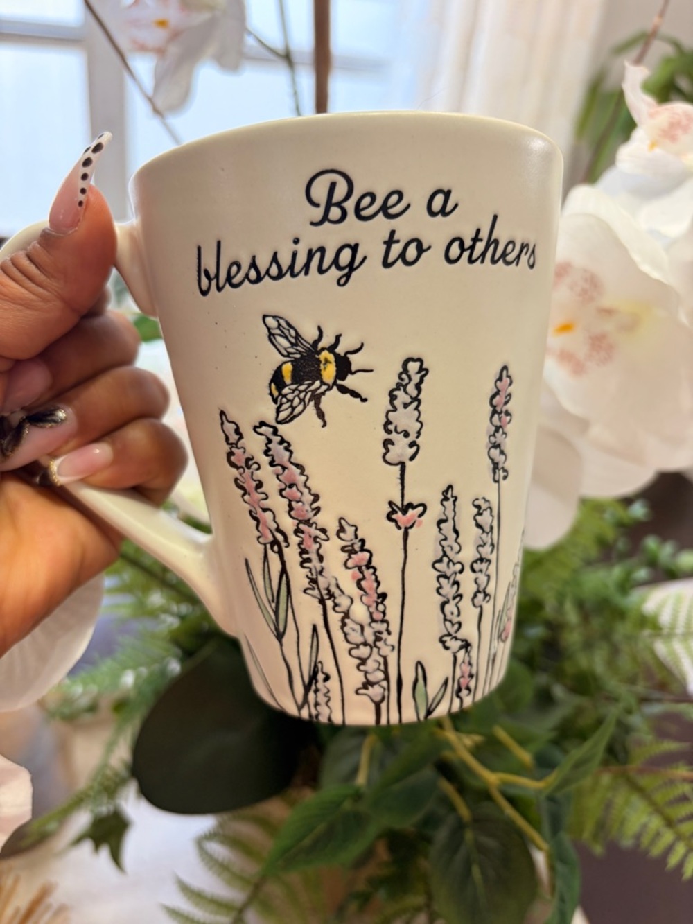 Bee A Blessing to Others Ceramic Mug - White with Black & Yellow Bee -20oz